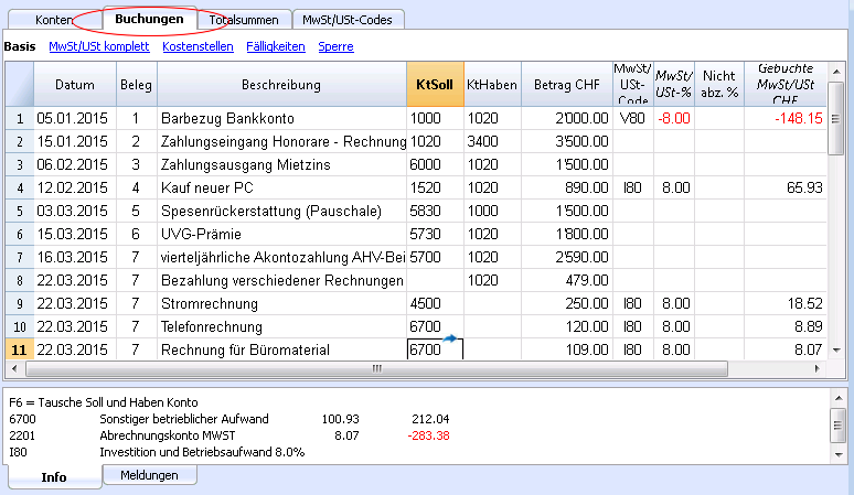 Buchungsjournal Banana Accounting Software 8