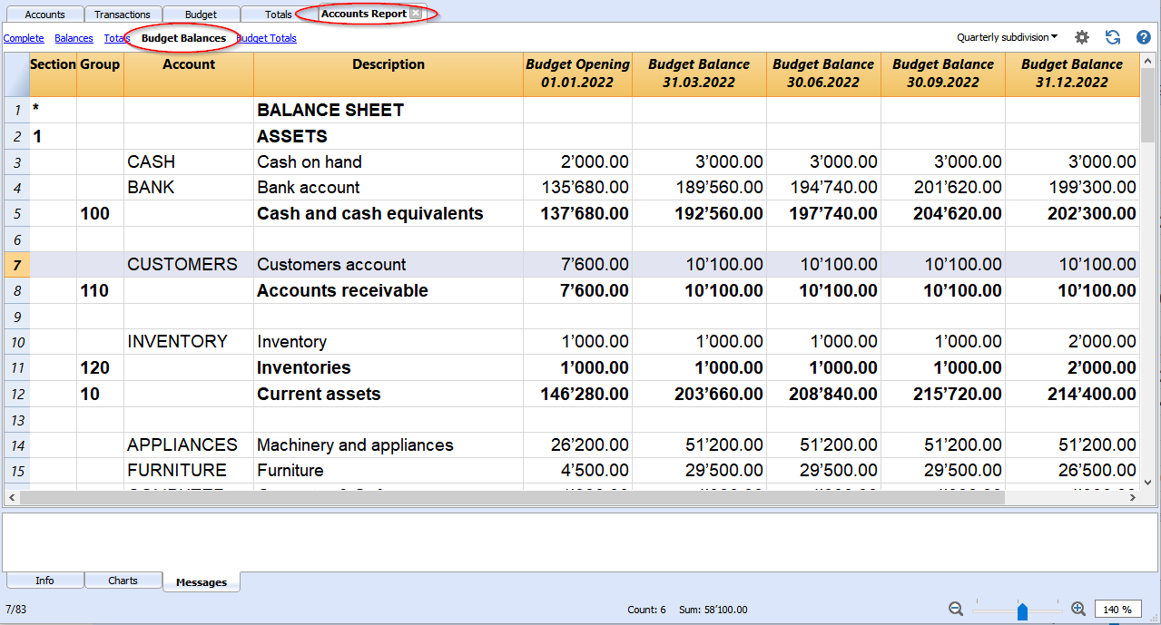 accounts budget customers report