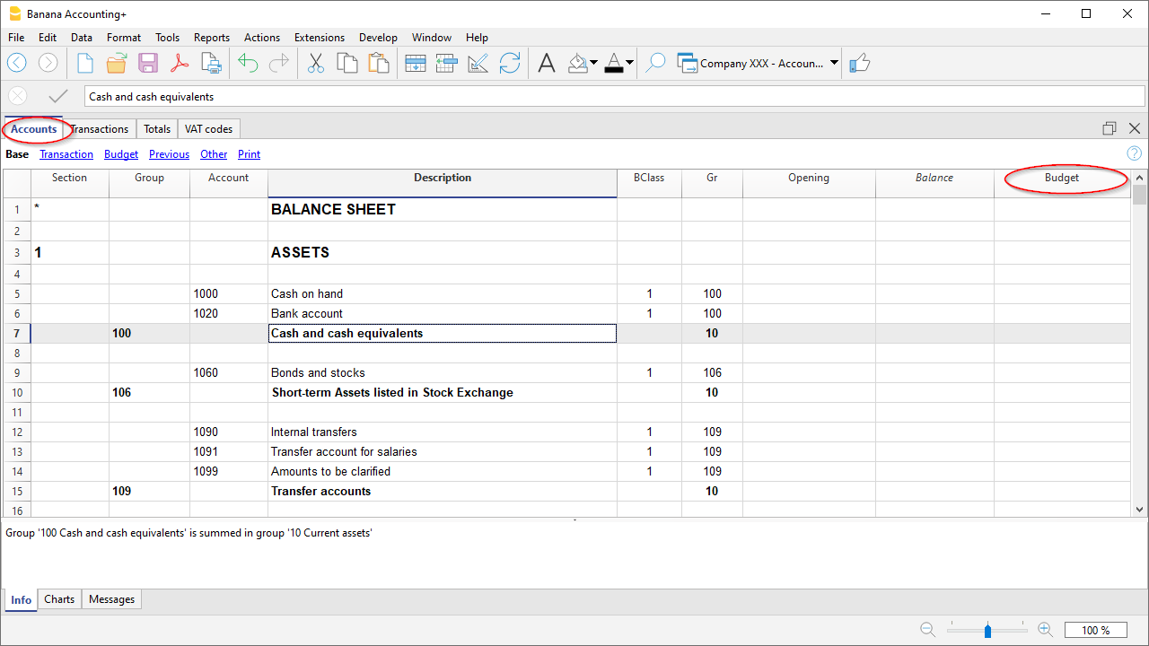 账户表中的年度预算