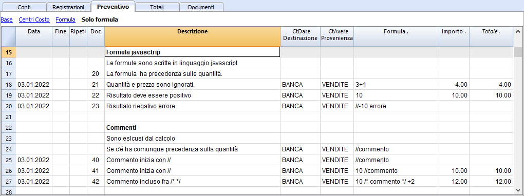 Tabella Budget con formule in Javascript