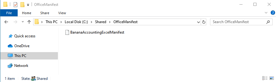 excel addin manifest shared folder