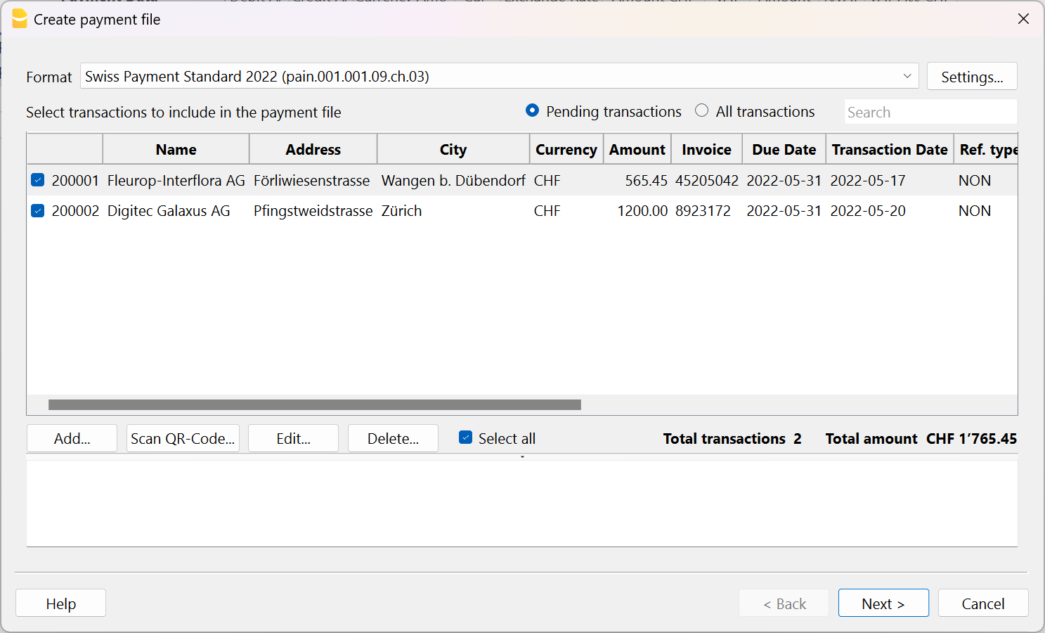 create payment file from open invoices