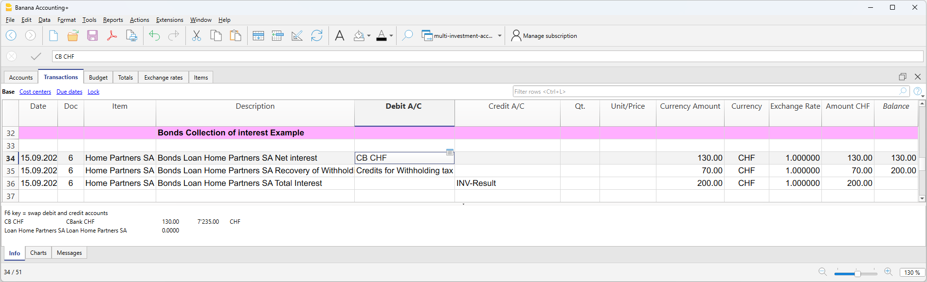 Example Bonds collection of interest example transactions