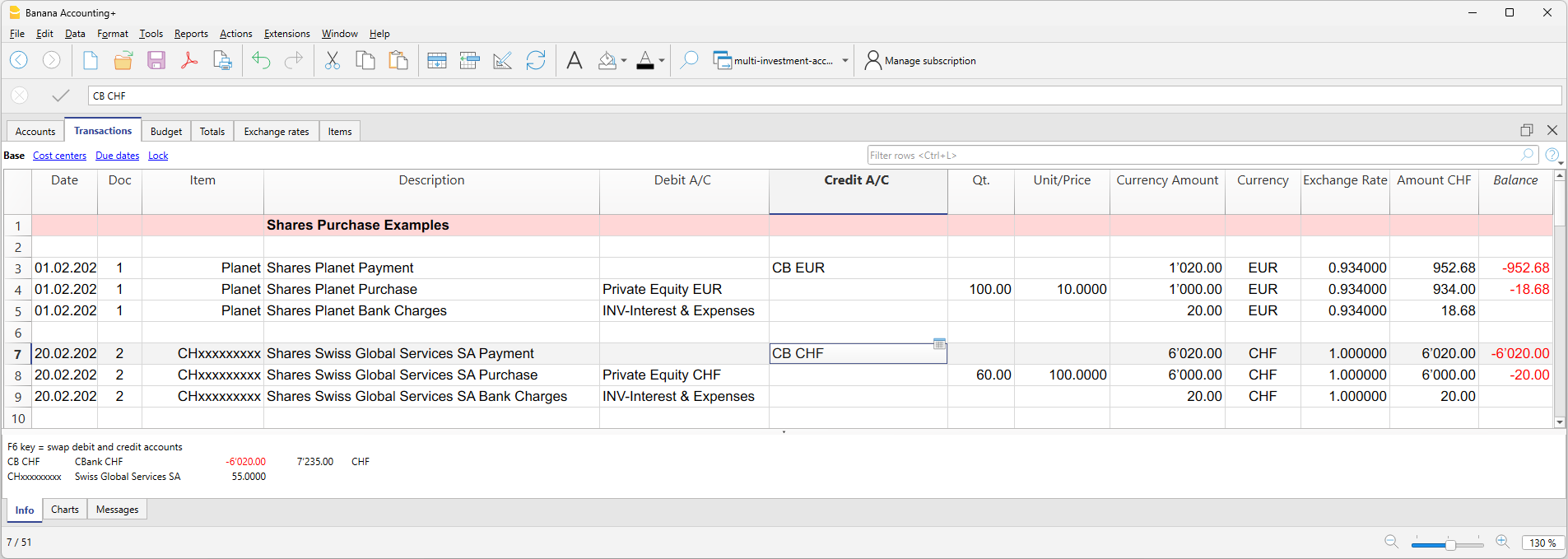 Example Shares purchase transactions