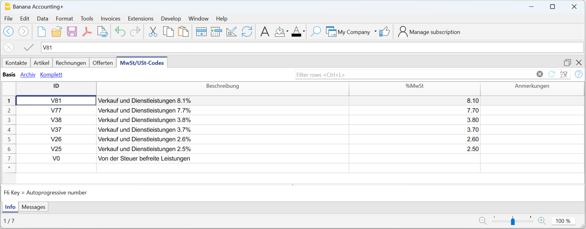Offerten und Rechnungen MwSt-Codes
