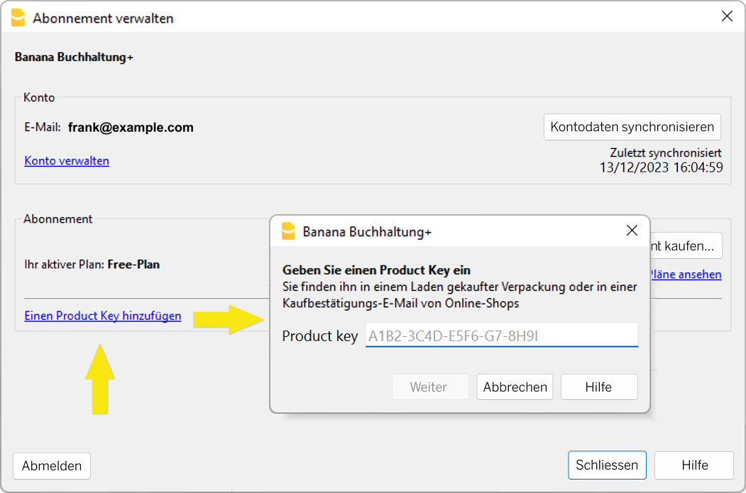 Klicken Sie auf den Link Einen Product Key hinzufügen.