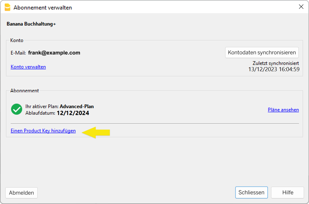 Einen Product Key hinzufügen