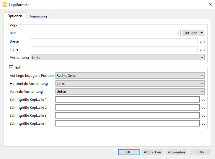 Logo einrichten - Optionen