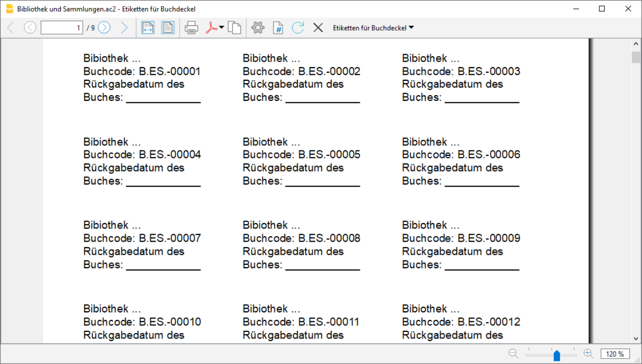 Etiketten für Buchdeckel ausdrucken