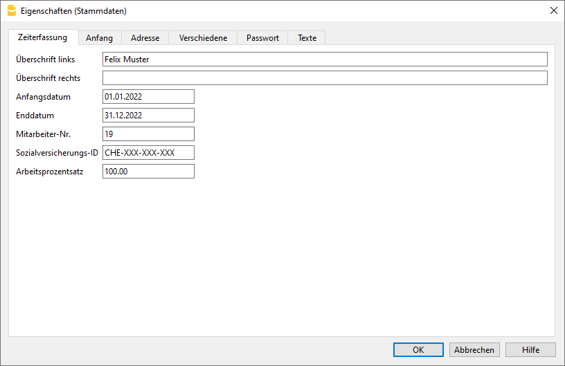 Zeiterfassung beginnen - Eigenschaften