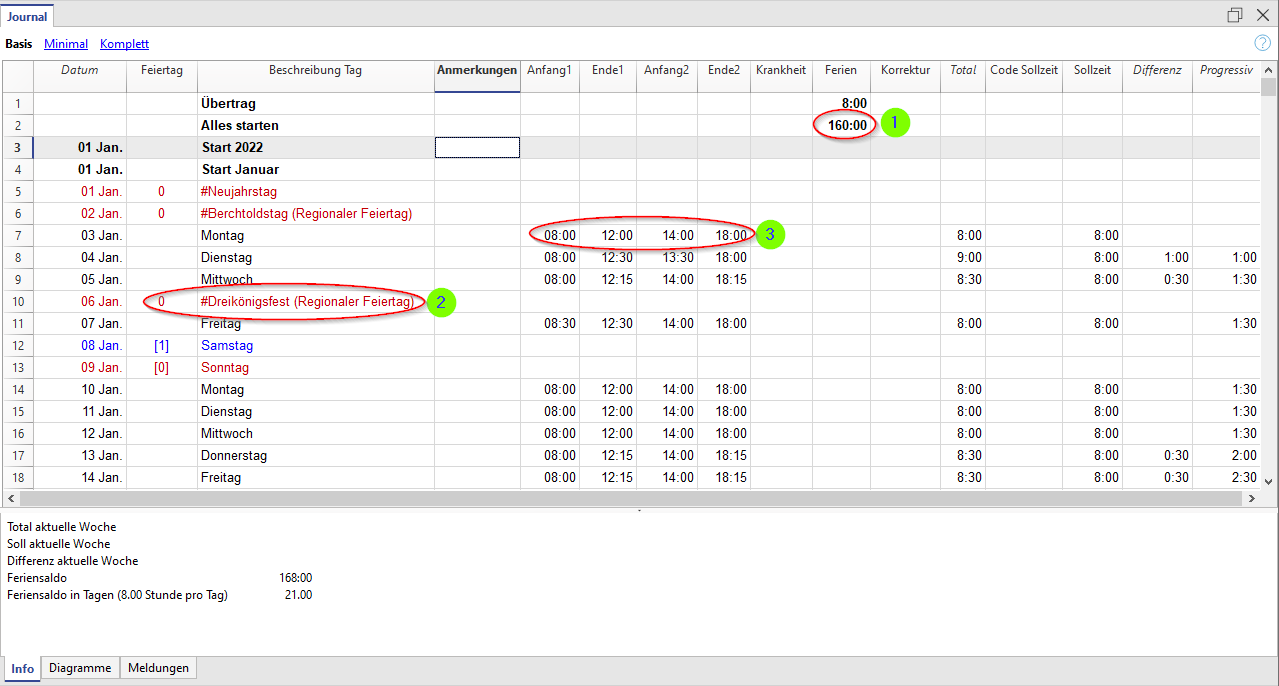 Zeiterfassung beginnen - Journal-Tabelle