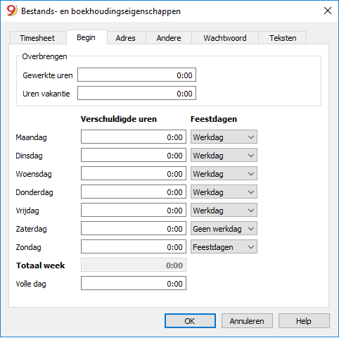 Bestandseigenschappen timesheet instellen voor werknemers betaald per uur