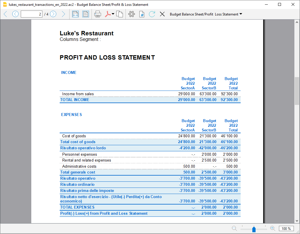 bilancio per segmenti Preventivo