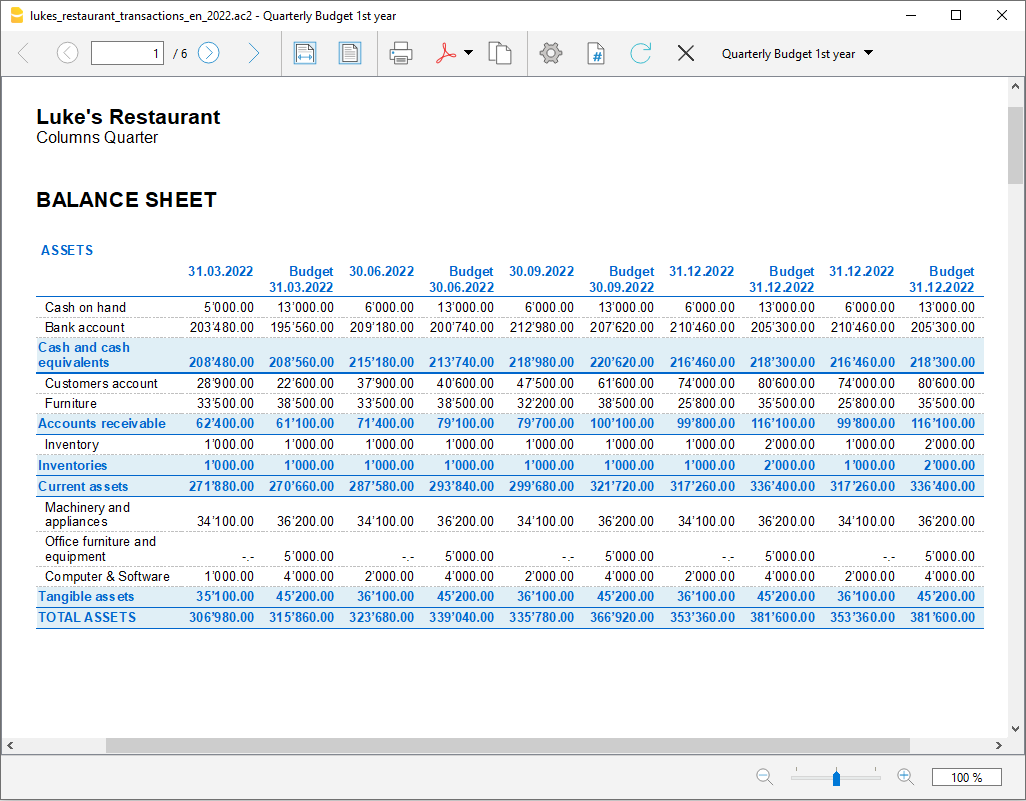bilancio previsionale e consuntivo con suddivisione trimestrale
