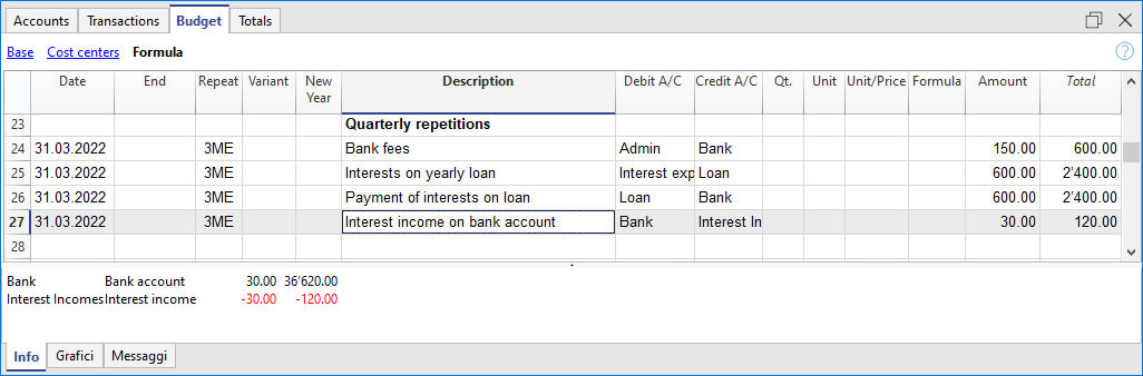 Voorbeeld van 3 maandelijkse herhaling transacties