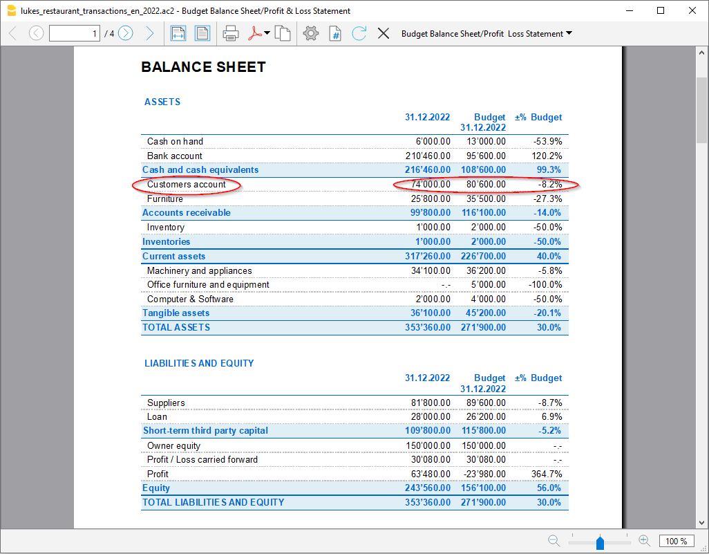 bilancio clienti, consuntivo e preventivo