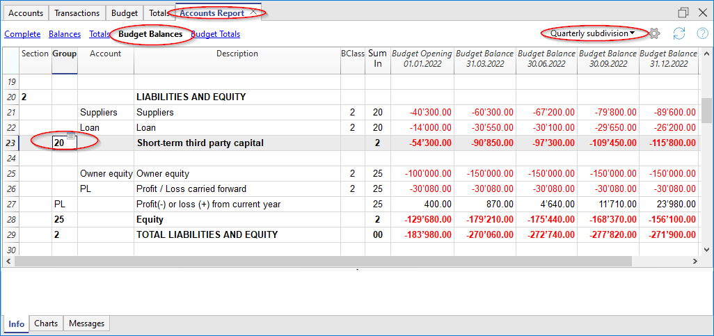 report contabile finanziamenti Preventivo