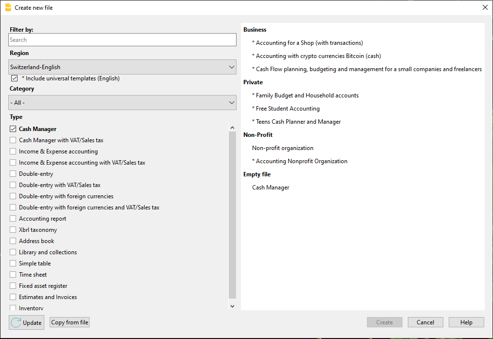 file nuovo Cash Manager