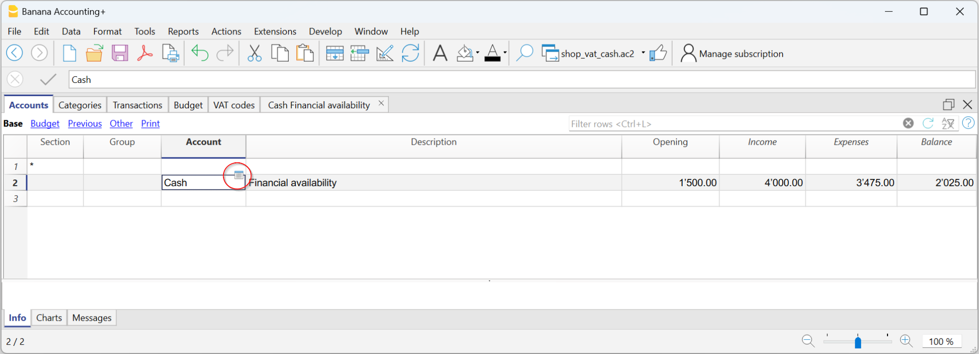 open a Cash Manager account or category card 