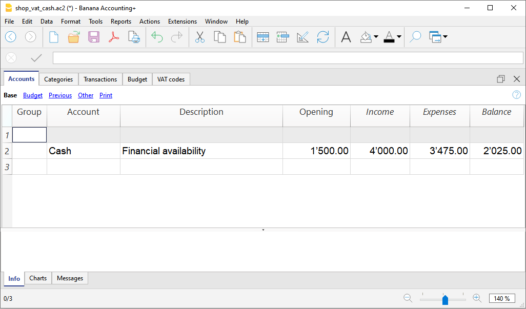 tableau Comptes du Cash Manager