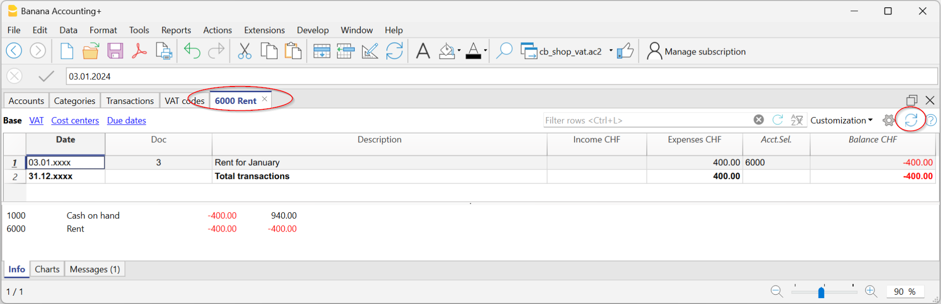 scheda conto categoria