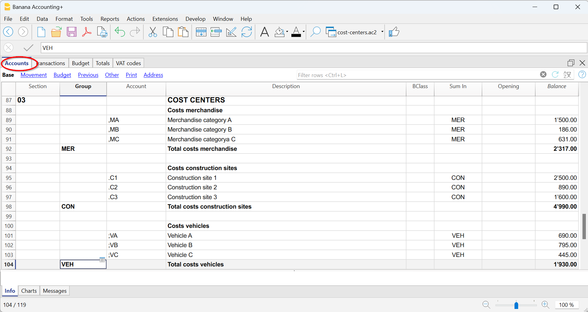 impostare i centri di costo