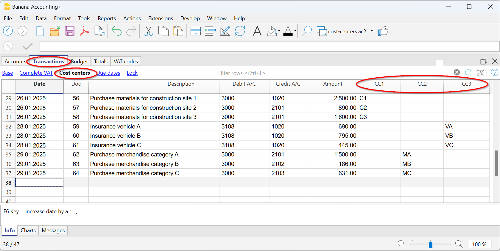 registrazioni centri di costo