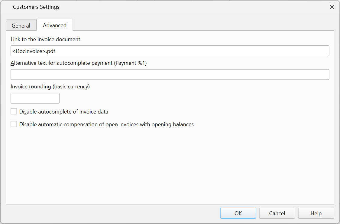 impostazioni clienti - sezione avanzato