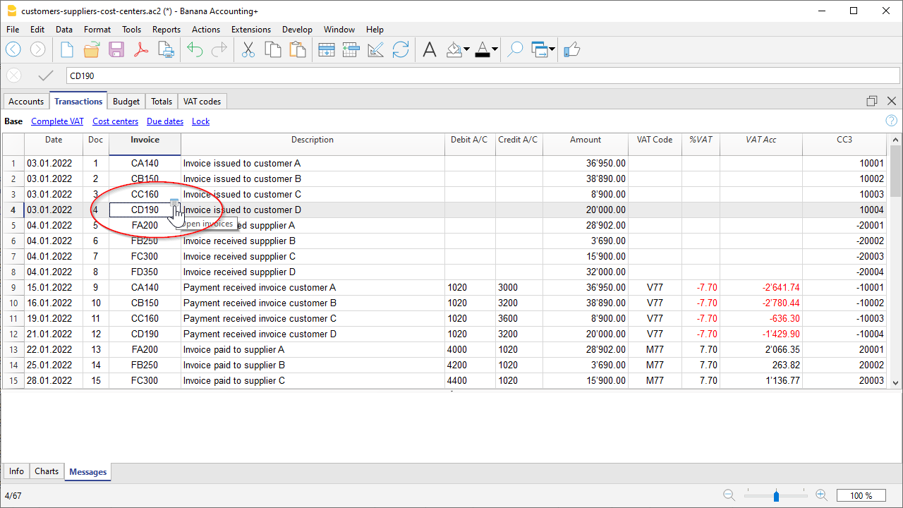 aprire la fattura dalla tabella Registazioni