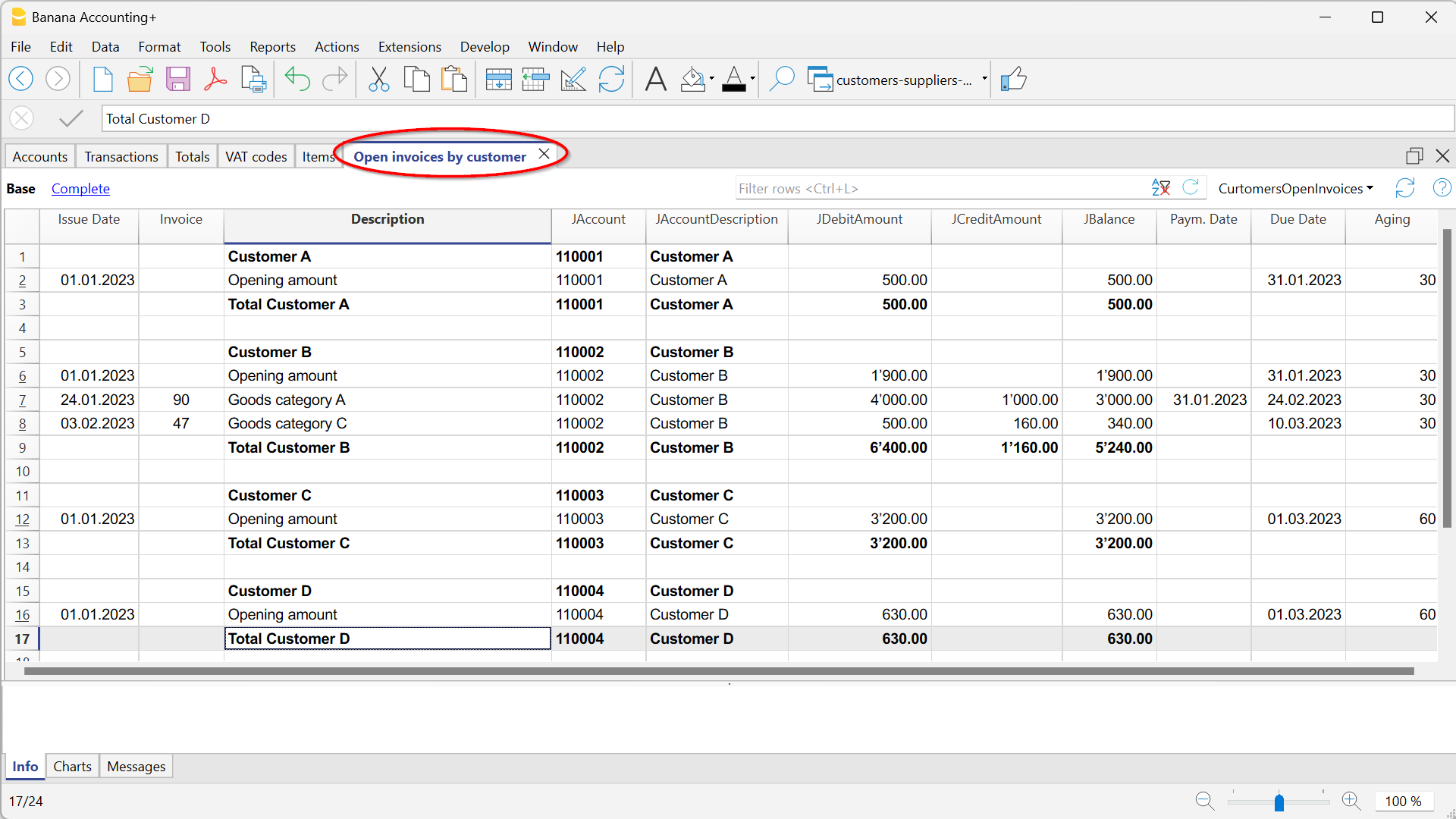 customers open invoices
