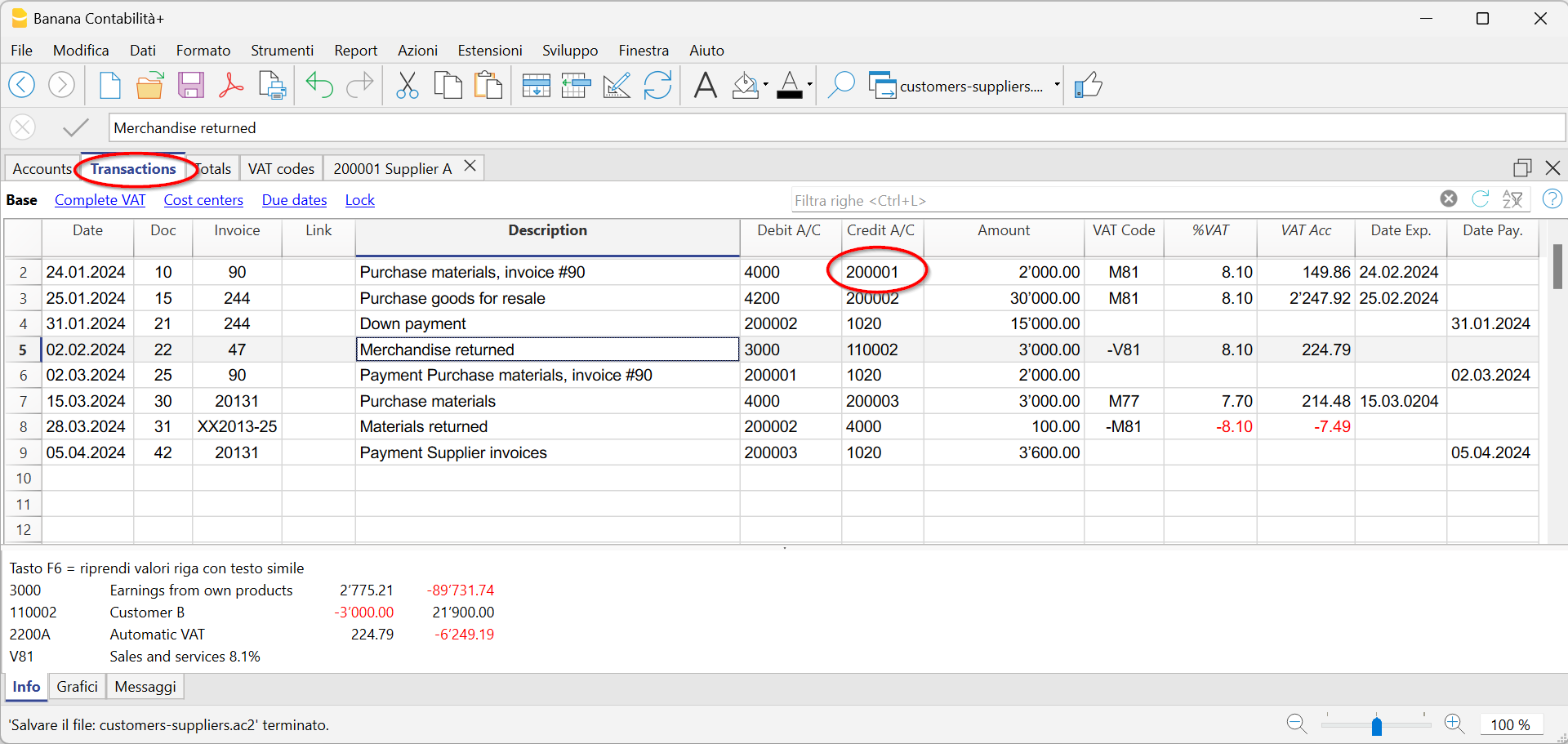 suppliers transactions