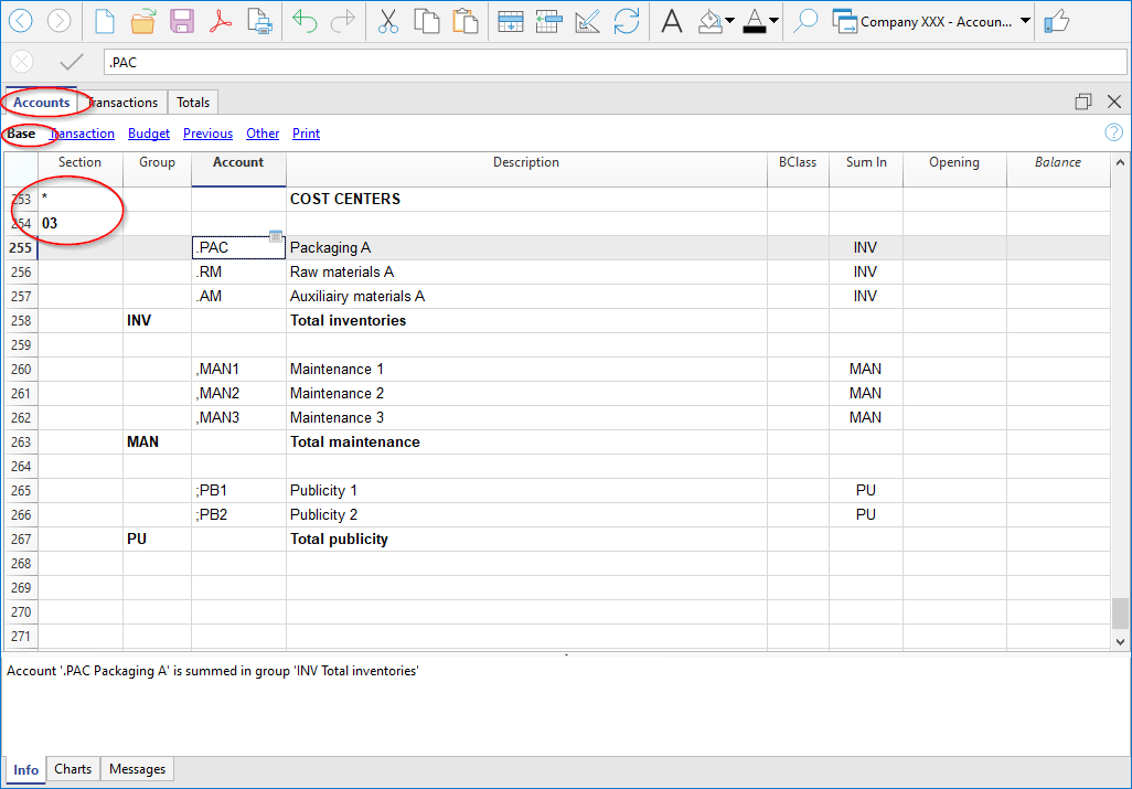 Sektionen der Kosten-und Profitstellen
