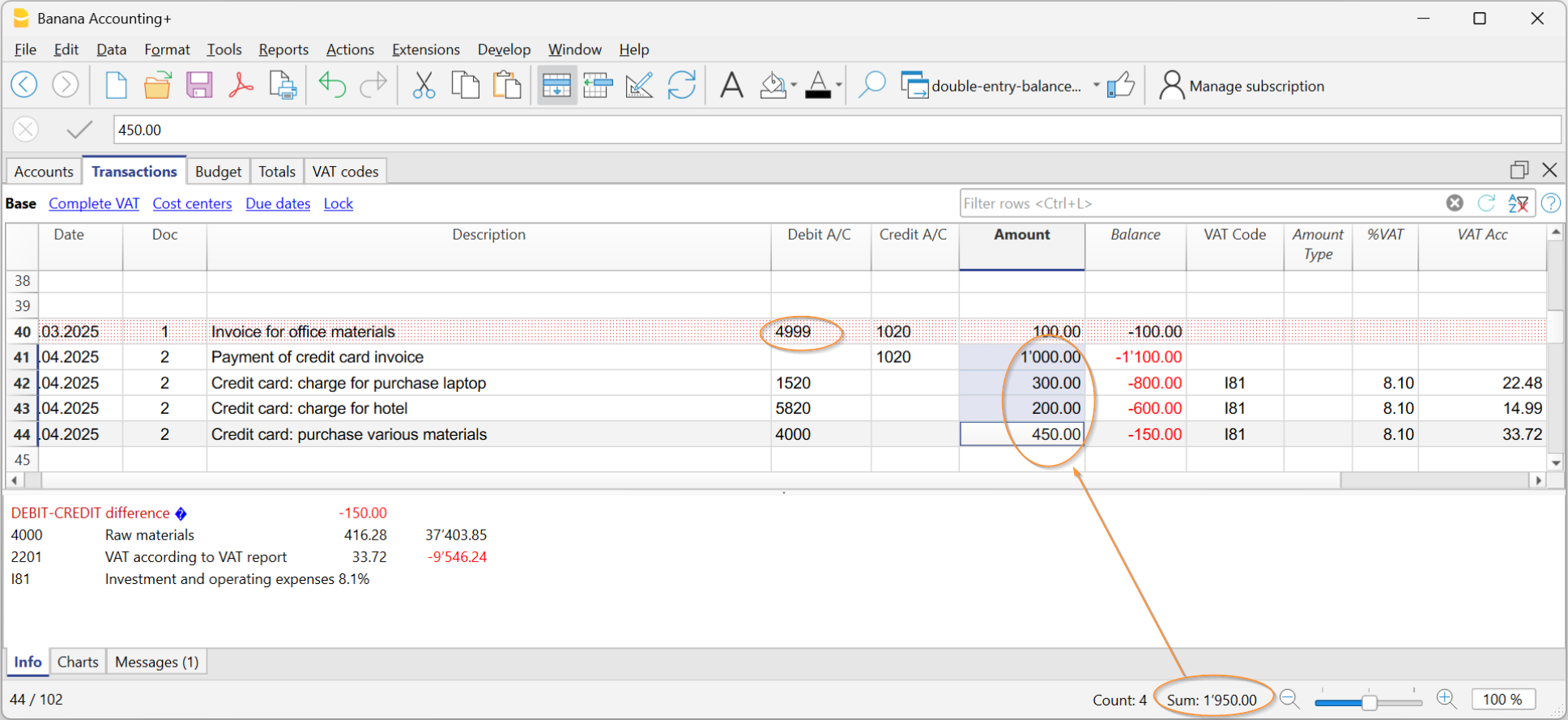 Differenzen in der Spalte Saldo