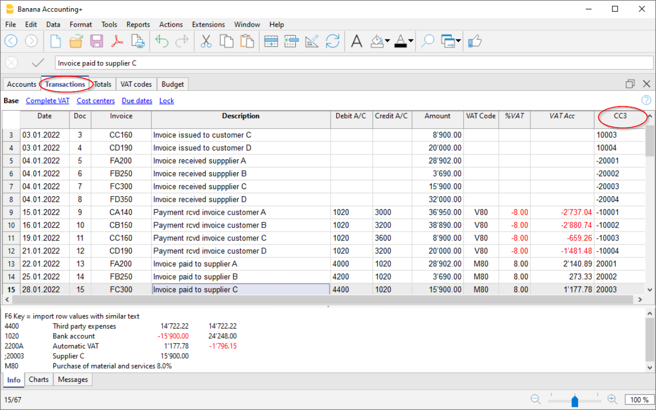 Postenbuch Kunden und Lieferanten mit Kostenstellen