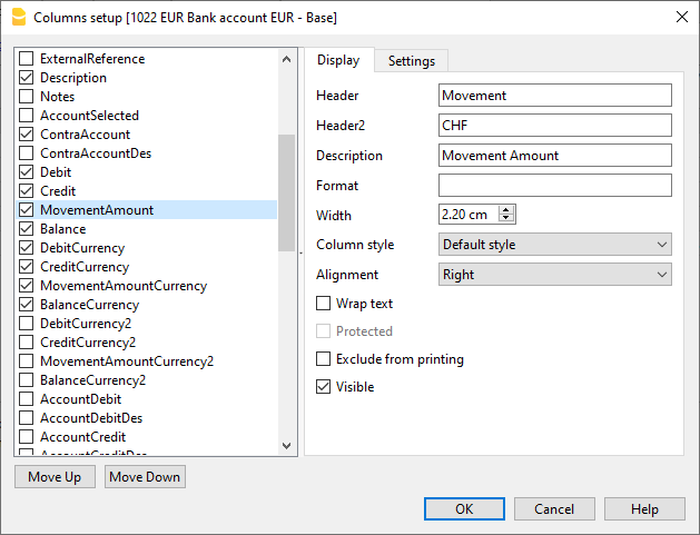 movement column setup