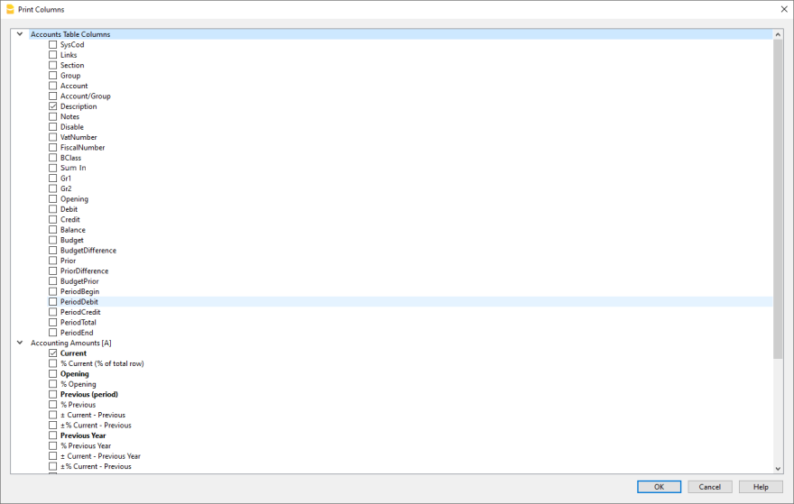Formatierte Bilanz nach Gruppen, Spalten einfügen