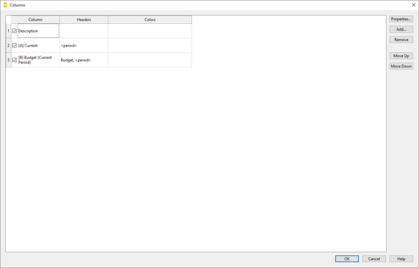 Voorbeeld dialoogvenster kolommen geavanceerd