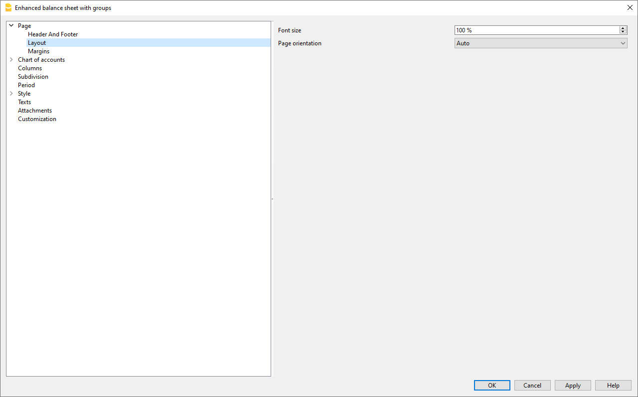 Formatierte Bilanz nach Gruppen - Layout