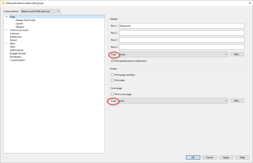 Bilancio abbellito con gruppi, logo