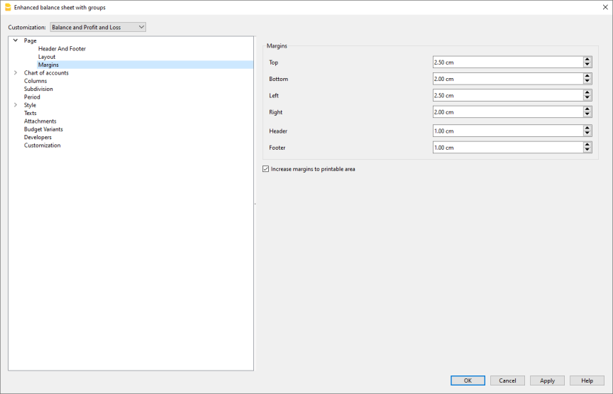 Formatierte Bilanz nach Gruppen - Ränder