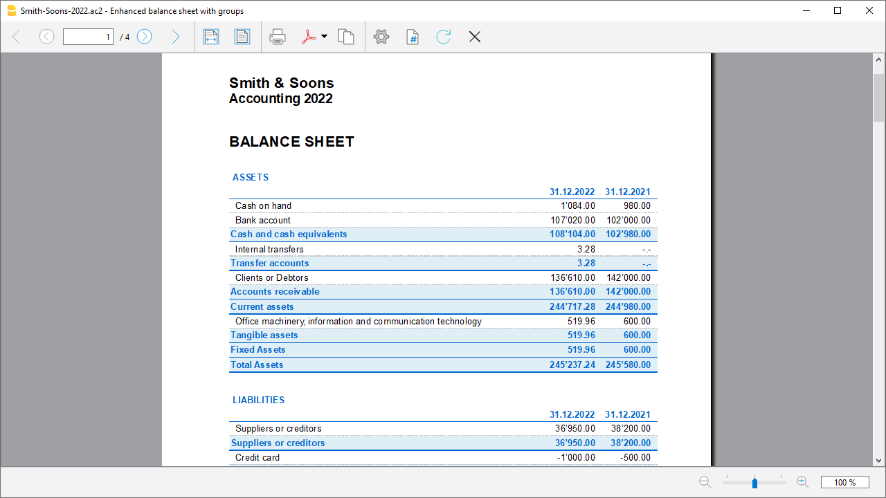 打印按组生成的资产负债表