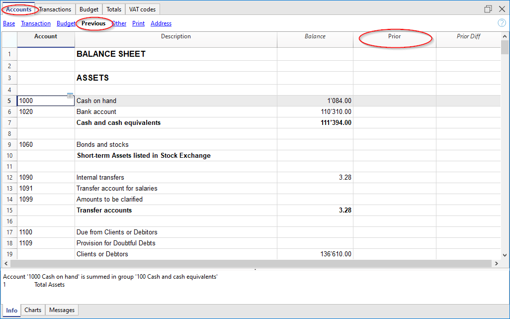 soldes année précédente, colonne Précédente