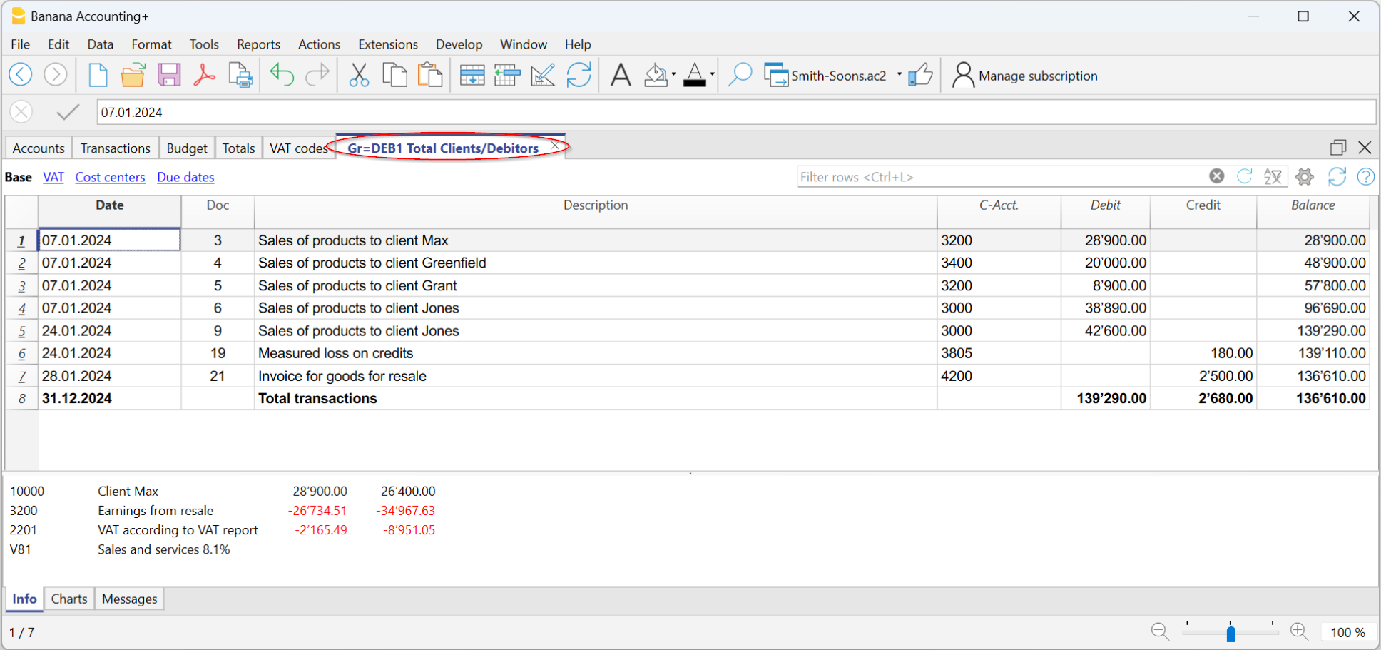 Account card for a group