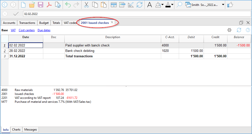 check account card issued after postings