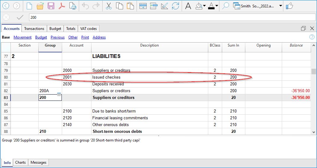 isssued checks in the Accounts table
