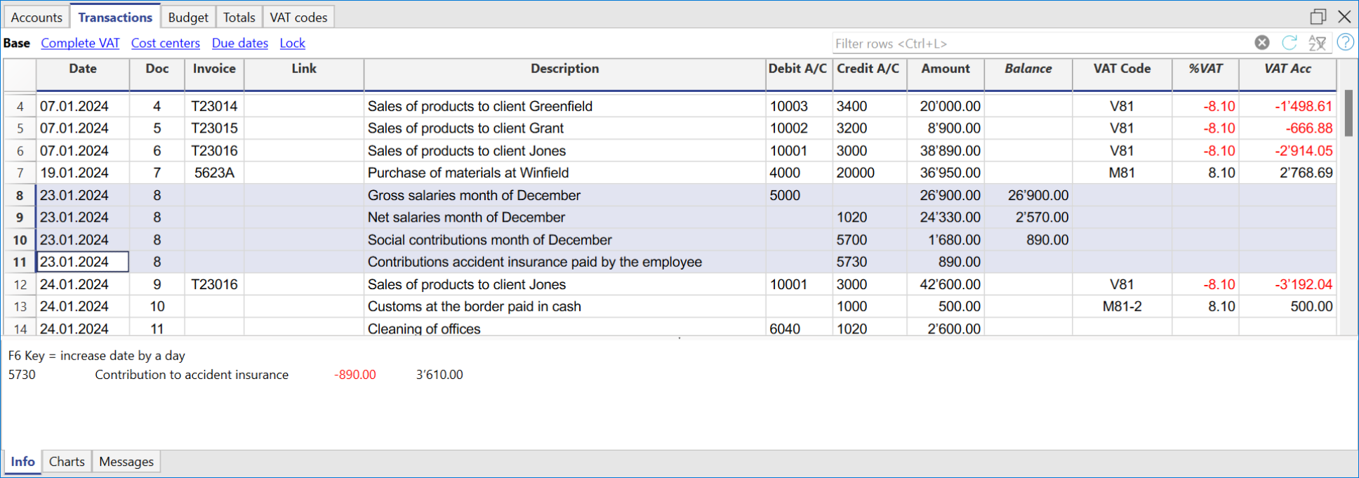 Transactions on several rows