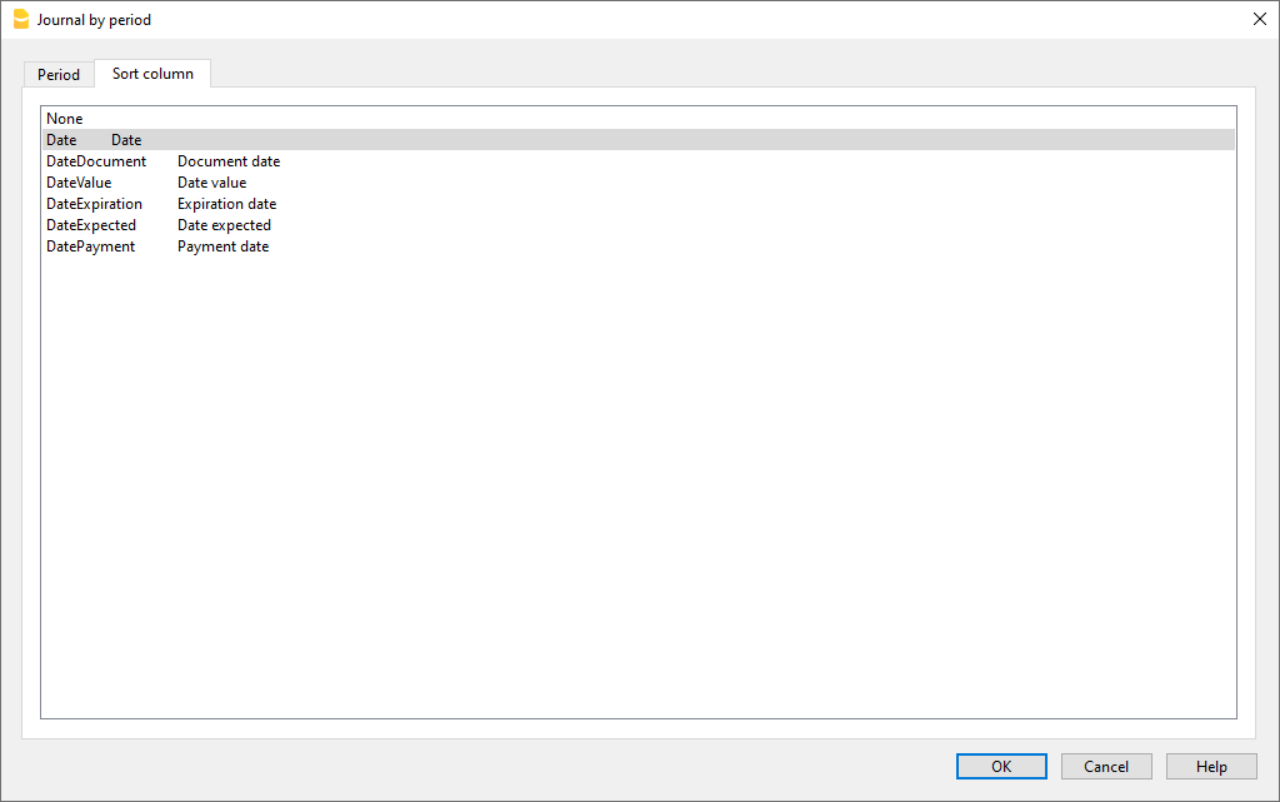 Buchungsjournal, Spalte zum sortieren