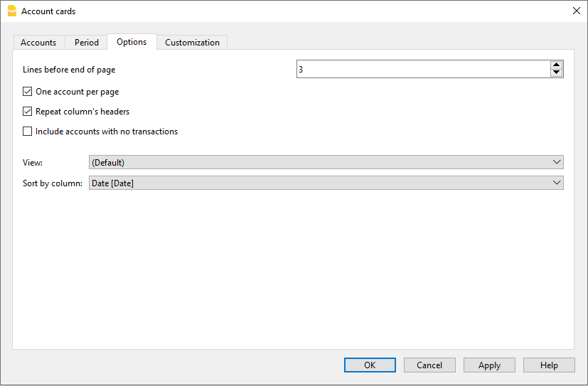 Option section of Account card