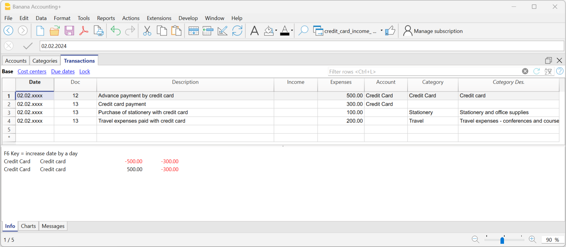 registrazioni carta di credito Entrate / Uscite