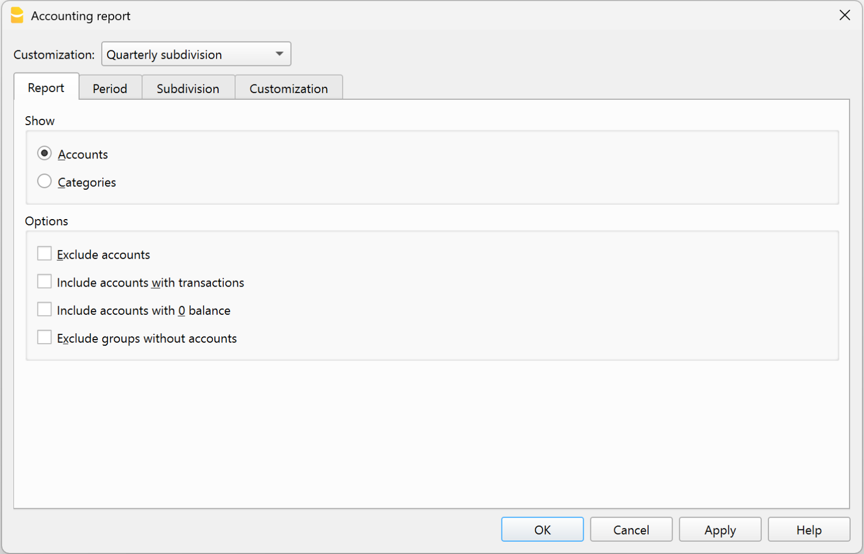 Accounting Report Income / Expenses